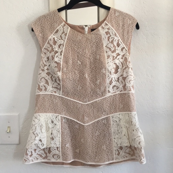 BCBGMaxazria mixed lace peplum top - Picture 1 of 3